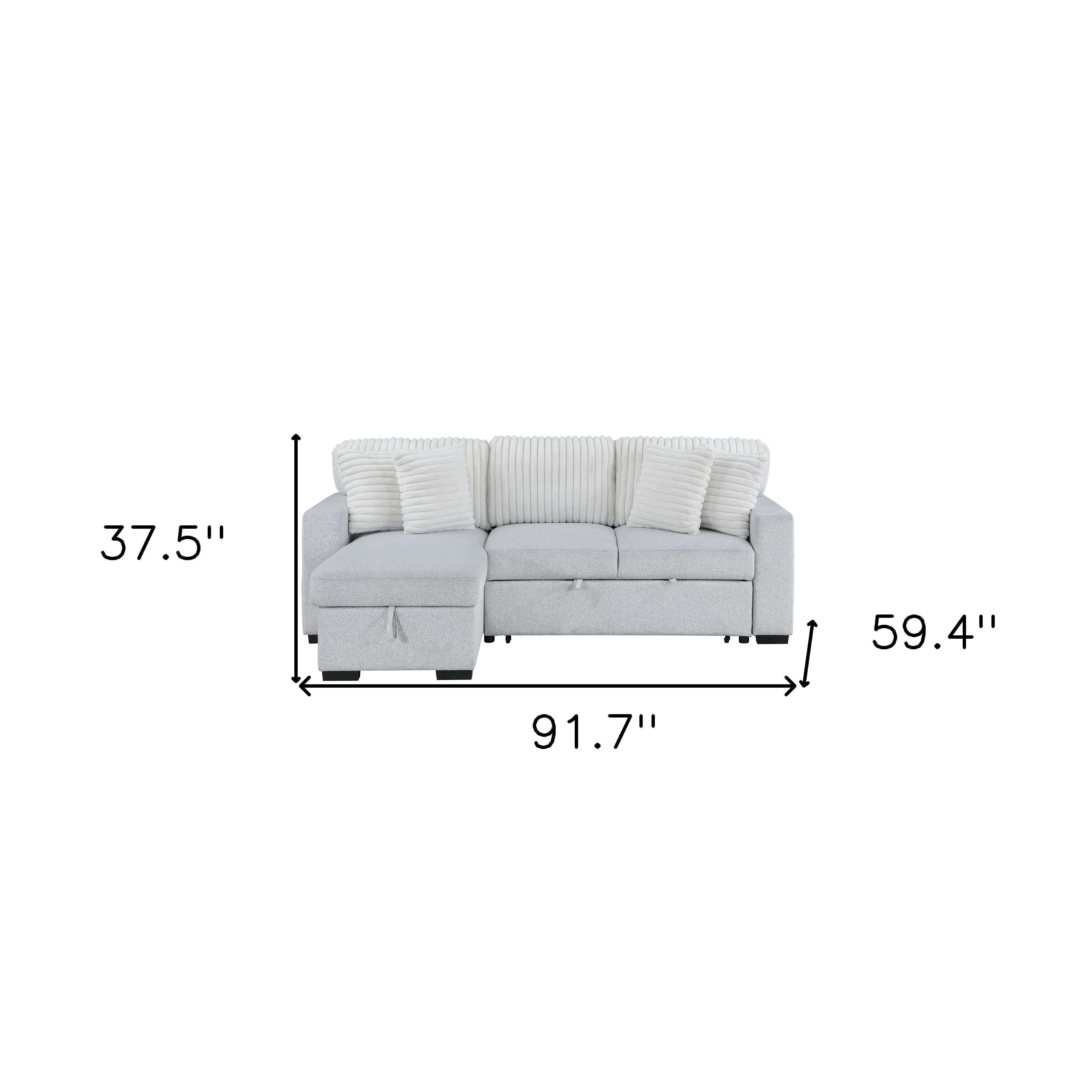 92" Gray And White Fabric Sleeper USB Sleeper Sofa With Toss Pillow