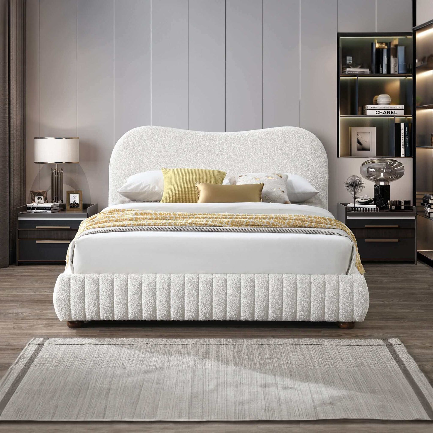 Norme Boucle Upholstered Low Profile Queen Size Platform Bed
