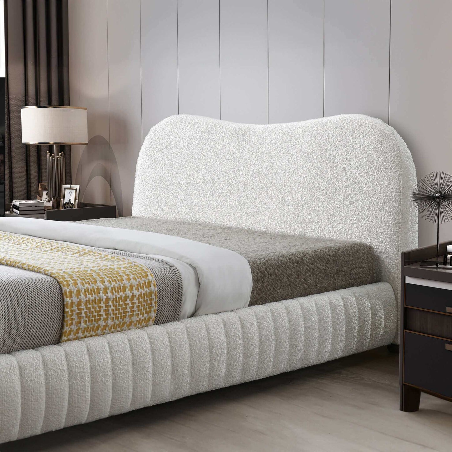 Norme Boucle Upholstered Low Profile Queen Size Platform Bed