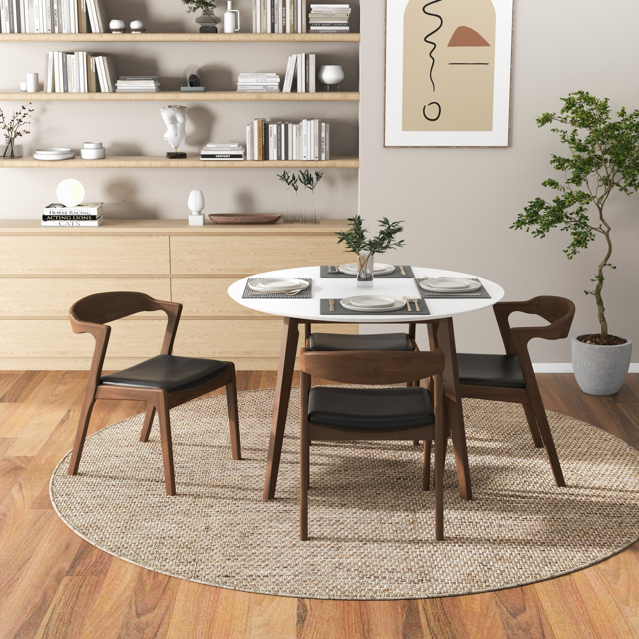 Dakota  Solid Wood Black Leather Dining Chair