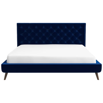 Dillon Blue Velvet Platform Bed King