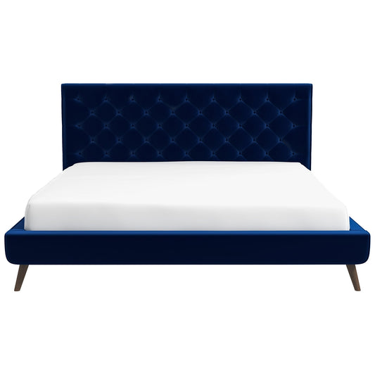 Dillon Blue Velvet Platform Bed King