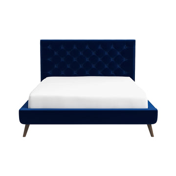Dillon Blue Velvet Queen Platform Bed