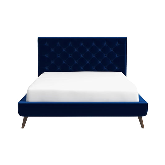 Dillon Blue Velvet Queen Platform Bed