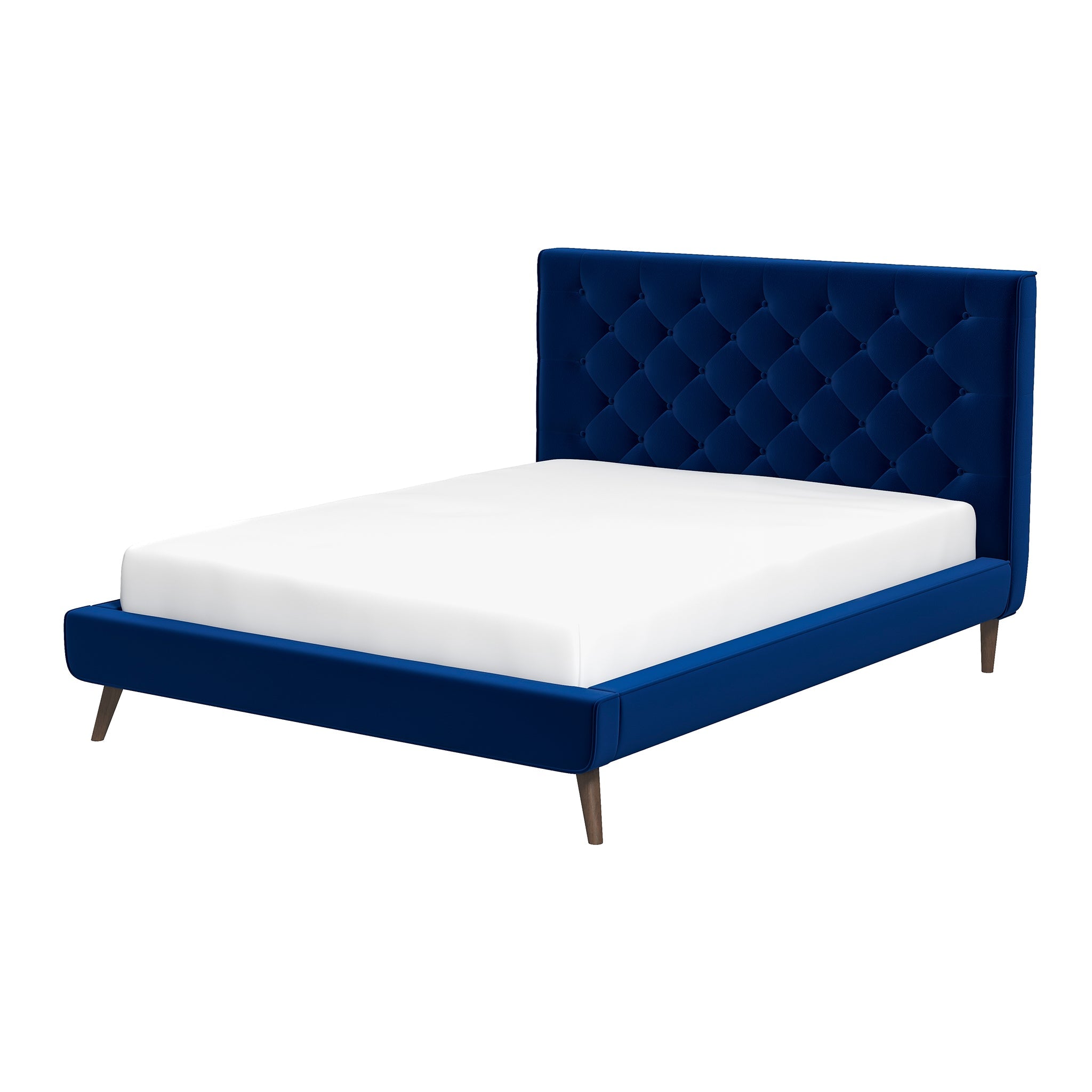 Dillon Blue Velvet Queen Platform Bed