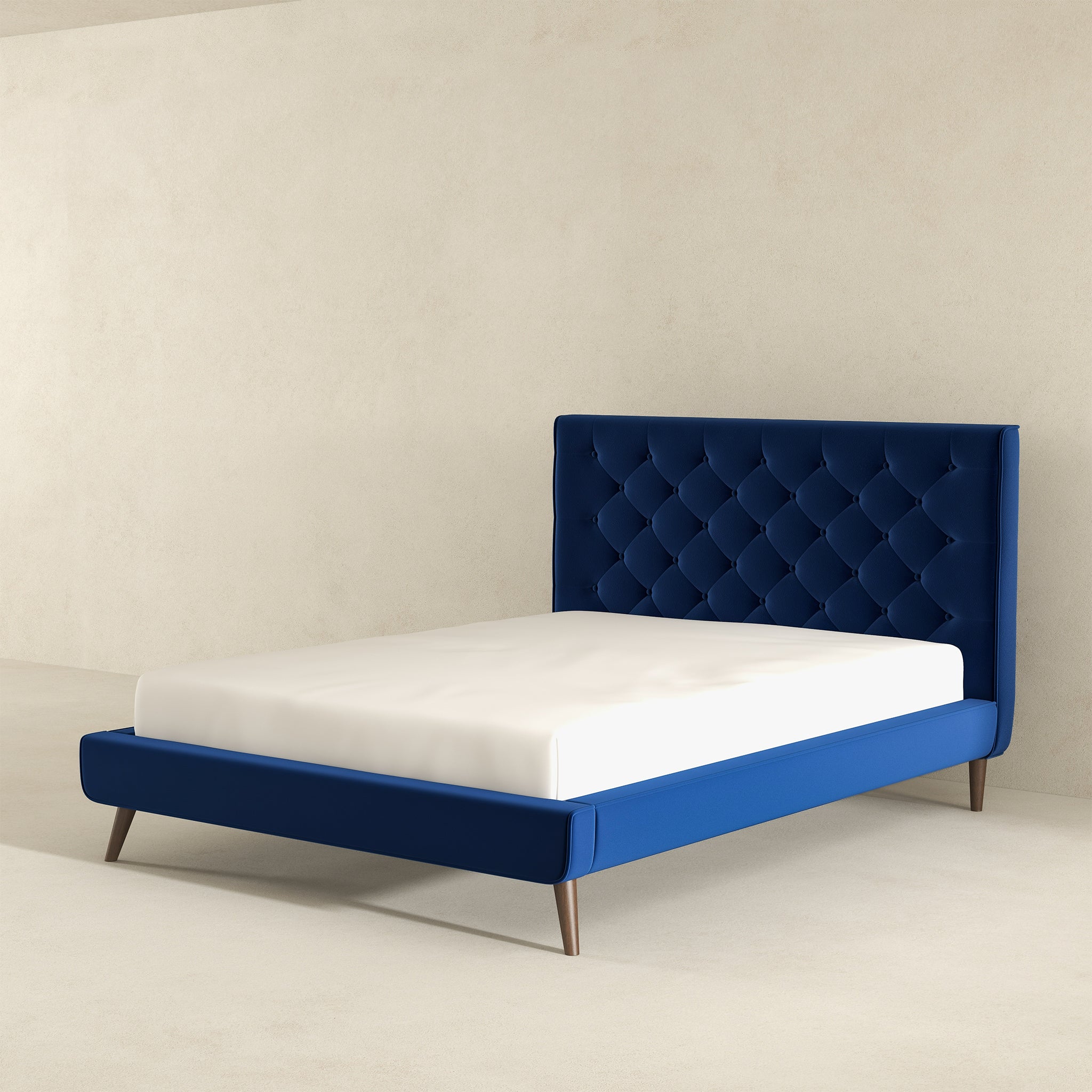 Dillon Blue Velvet Queen Platform Bed