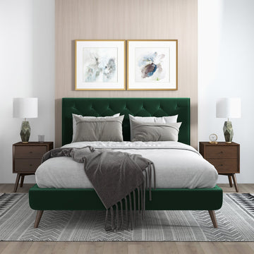 Dillon Dark Green Velvet Queen Platform Bed