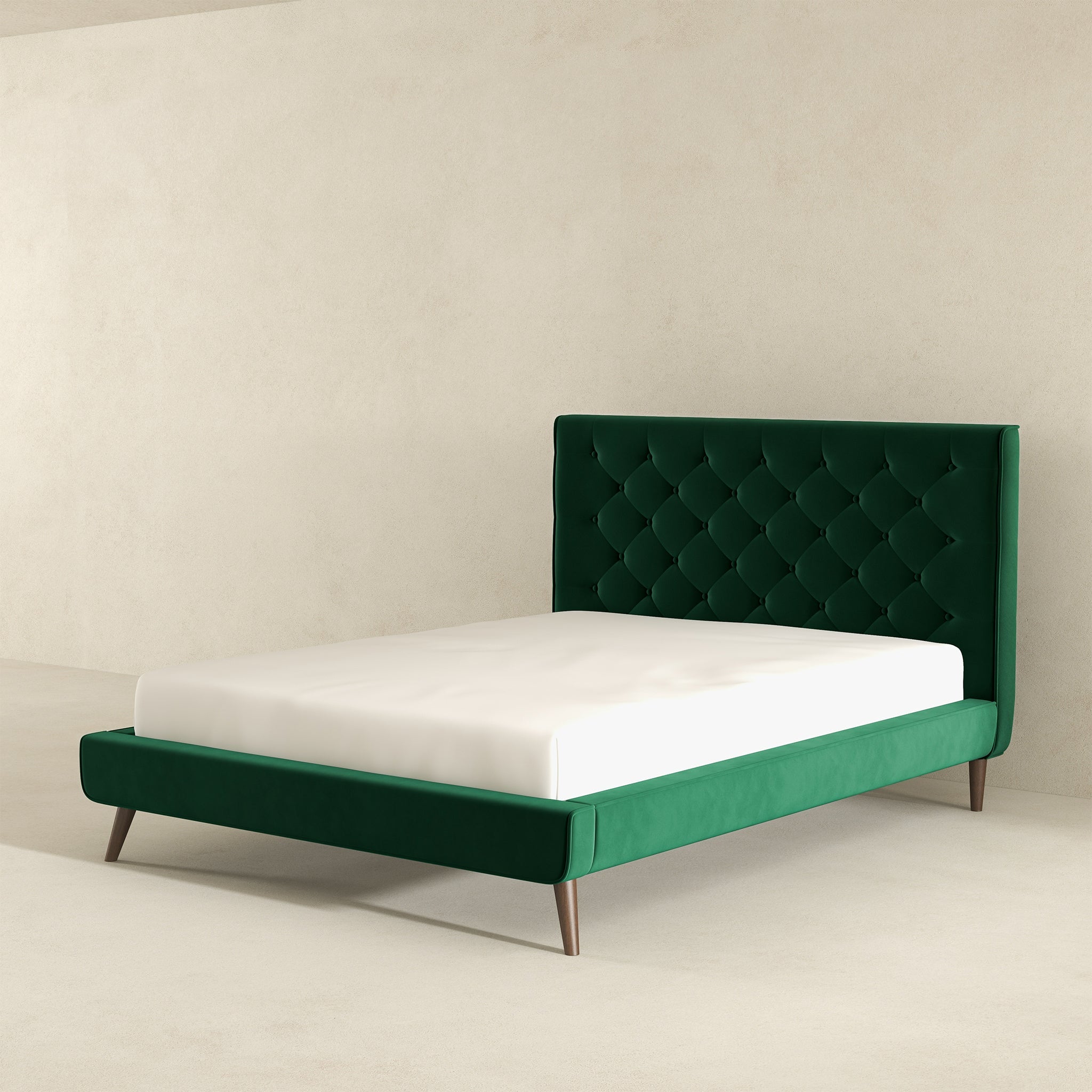Dillon Dark Green Velvet Queen Platform Bed