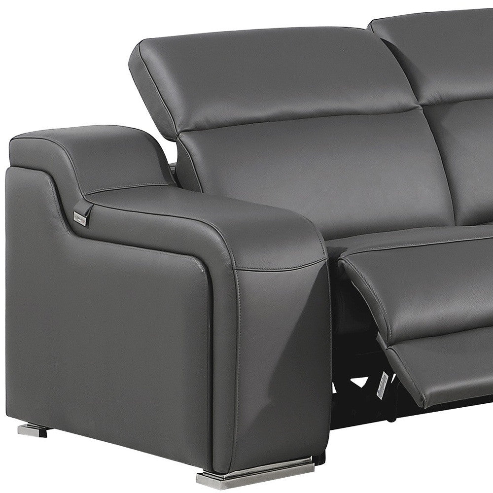 Gray Italian Leather Modular L Shaped Five Piece Corner Sectional