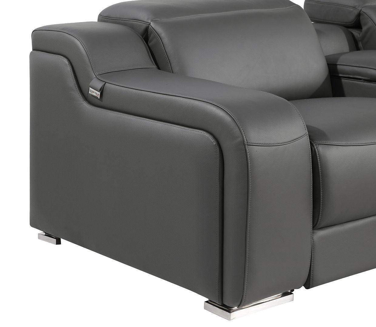 Gray Italian Leather Modular L Shaped Five Piece Corner Sectional