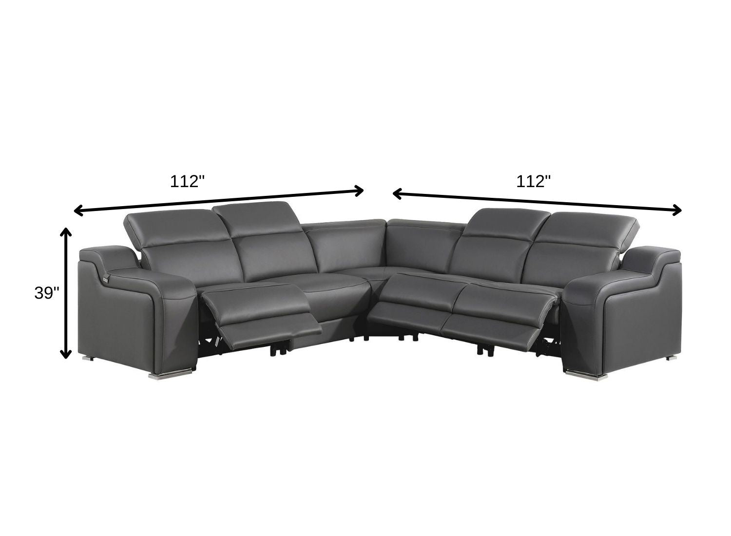 Gray Italian Leather Modular L Shaped Five Piece Corner Sectional