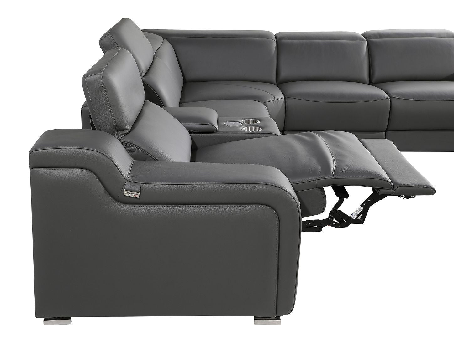 Gray Italian Leather Modular L Shaped Five Piece Corner Sectional