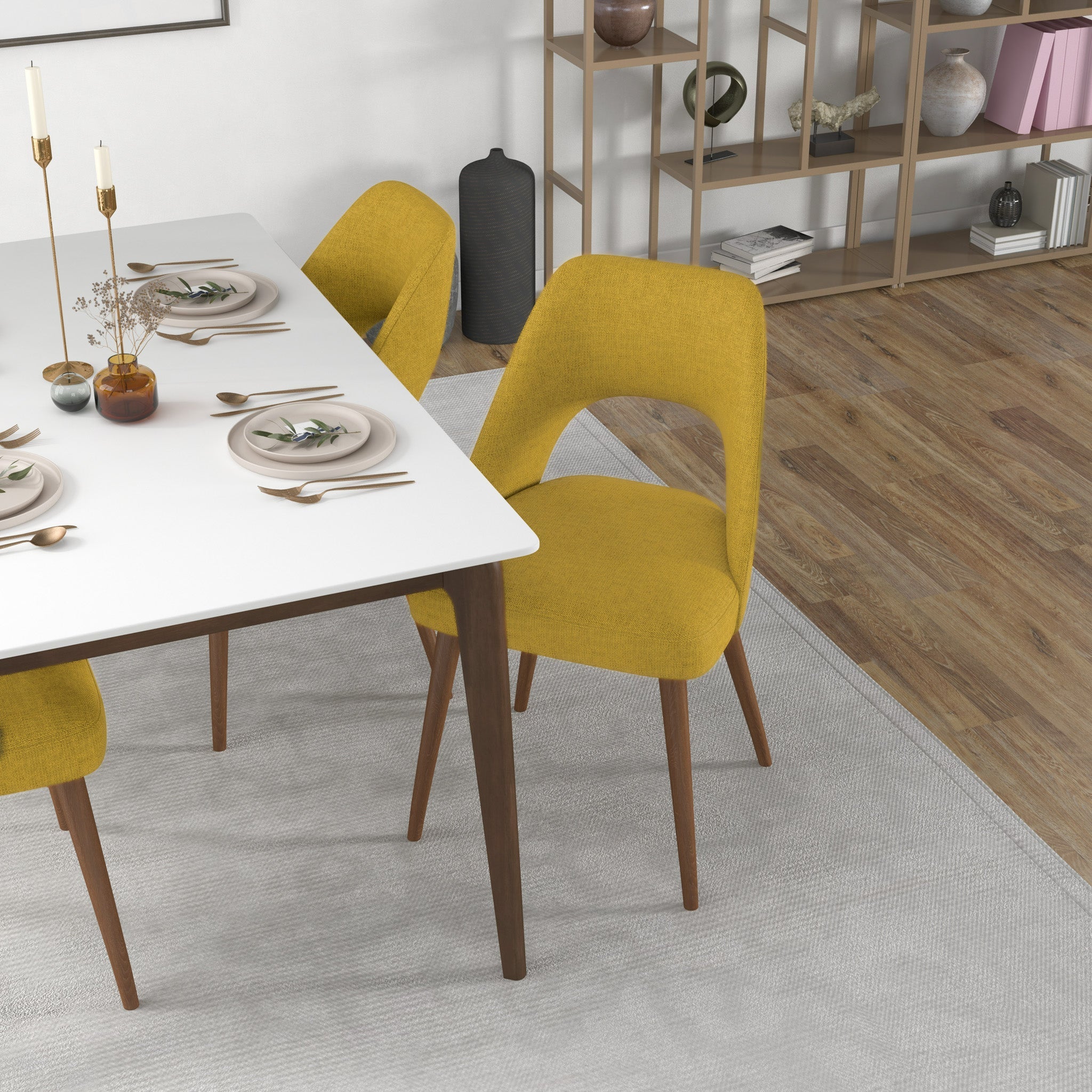 Juliana Mid Century Modern Yellow Fabric Dining Chairs