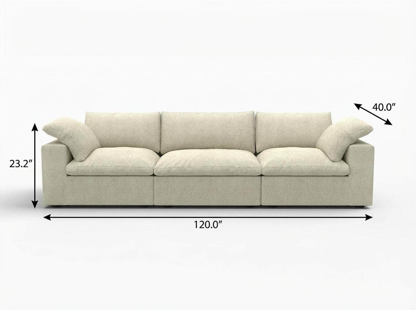 Khaki Linen Blend Modular Rectangular Three Piece Sectional