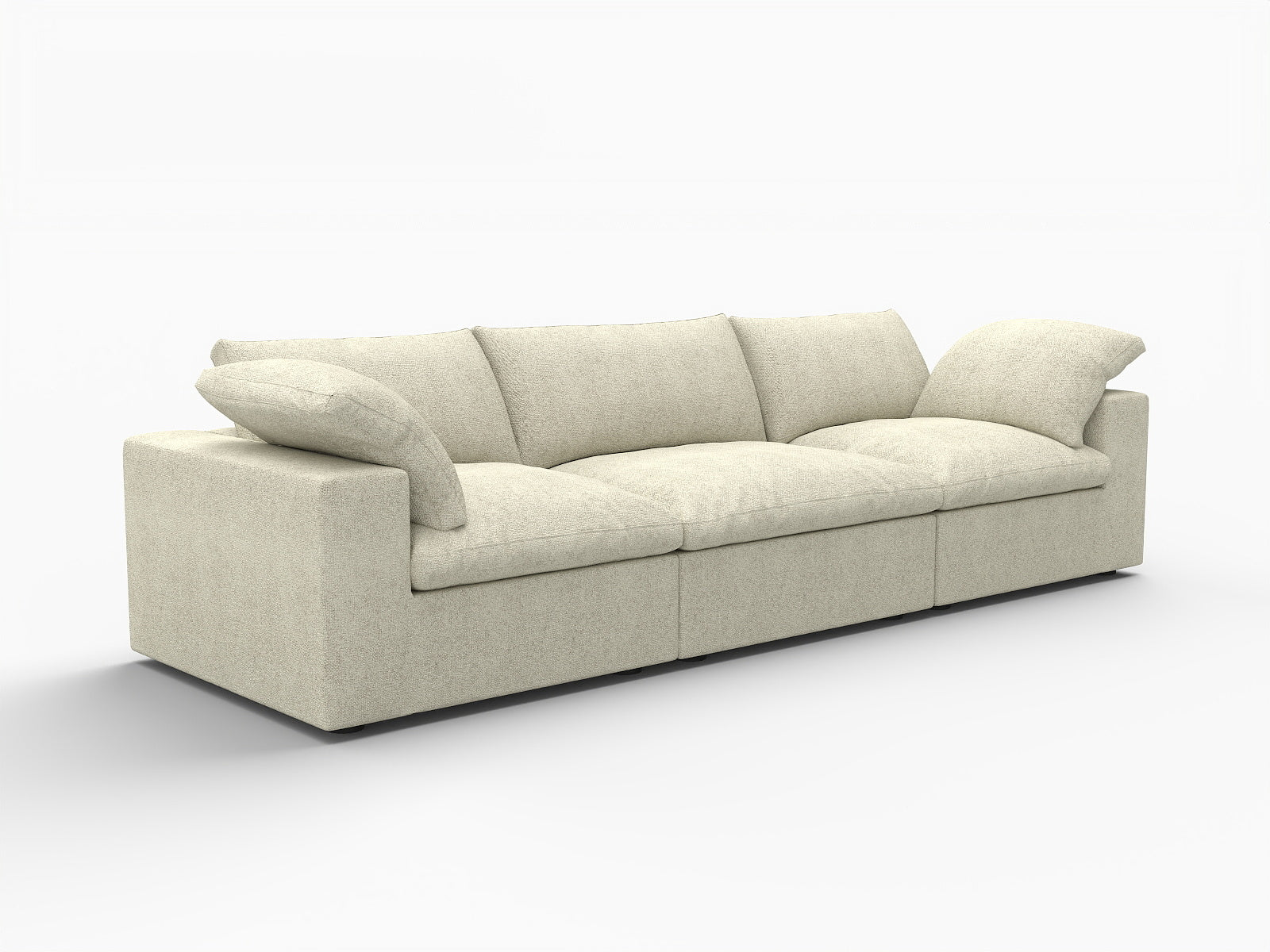Khaki Linen Blend Modular Rectangular Three Piece Sectional