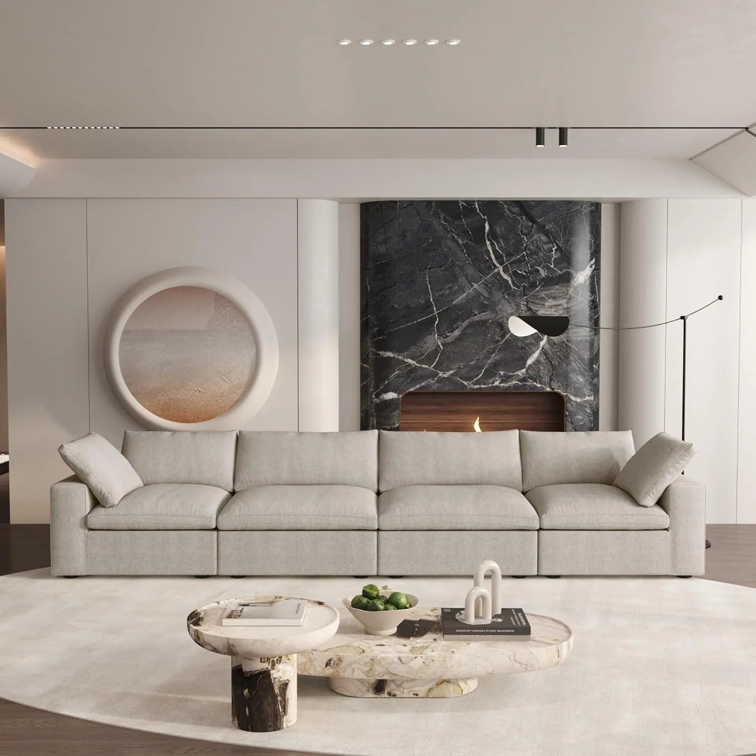 Khaki Linen Blend Modular Rectangular Four Piece Sectional
