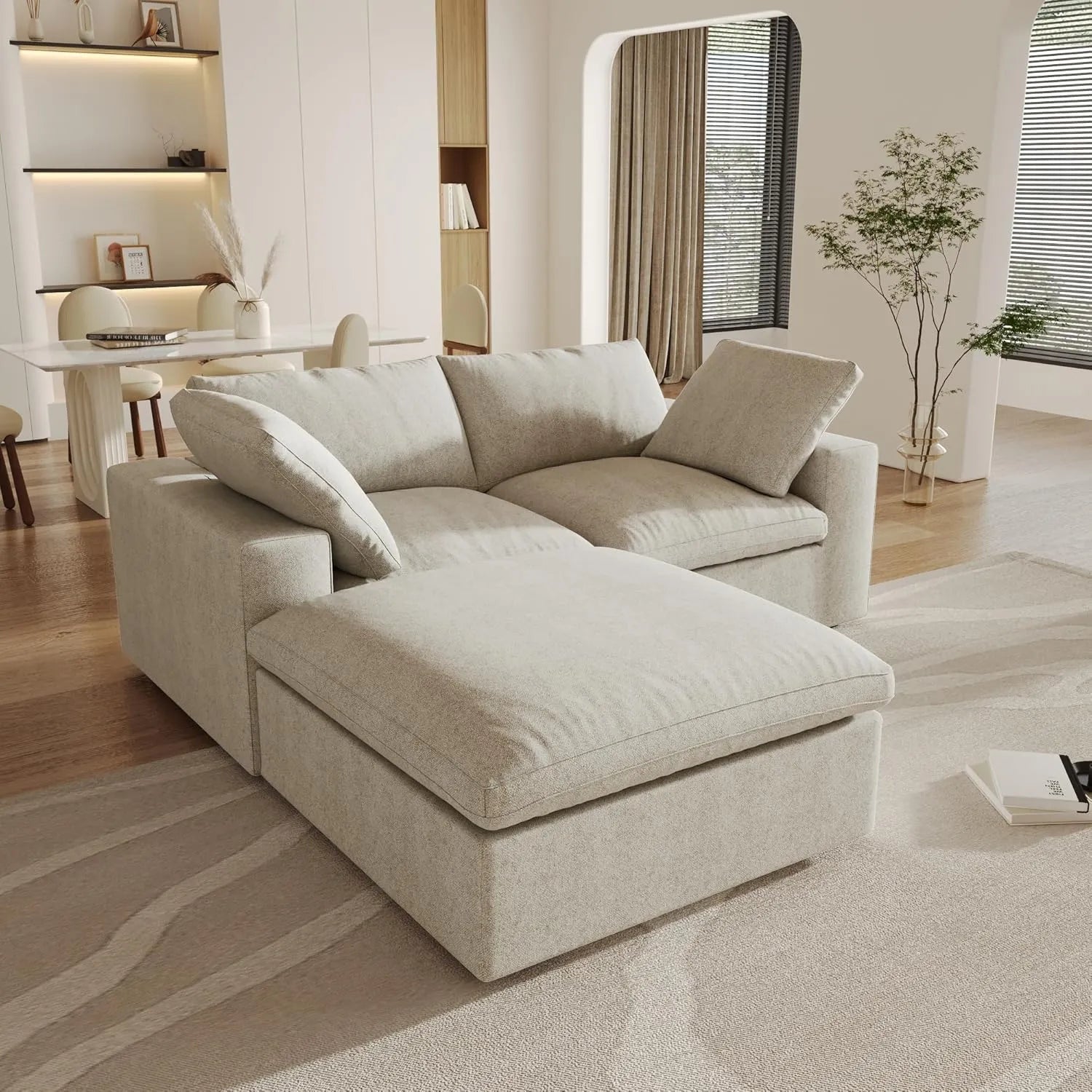 Khaki Linen Blend Modular L Shaped Three Piece Corner Sectional