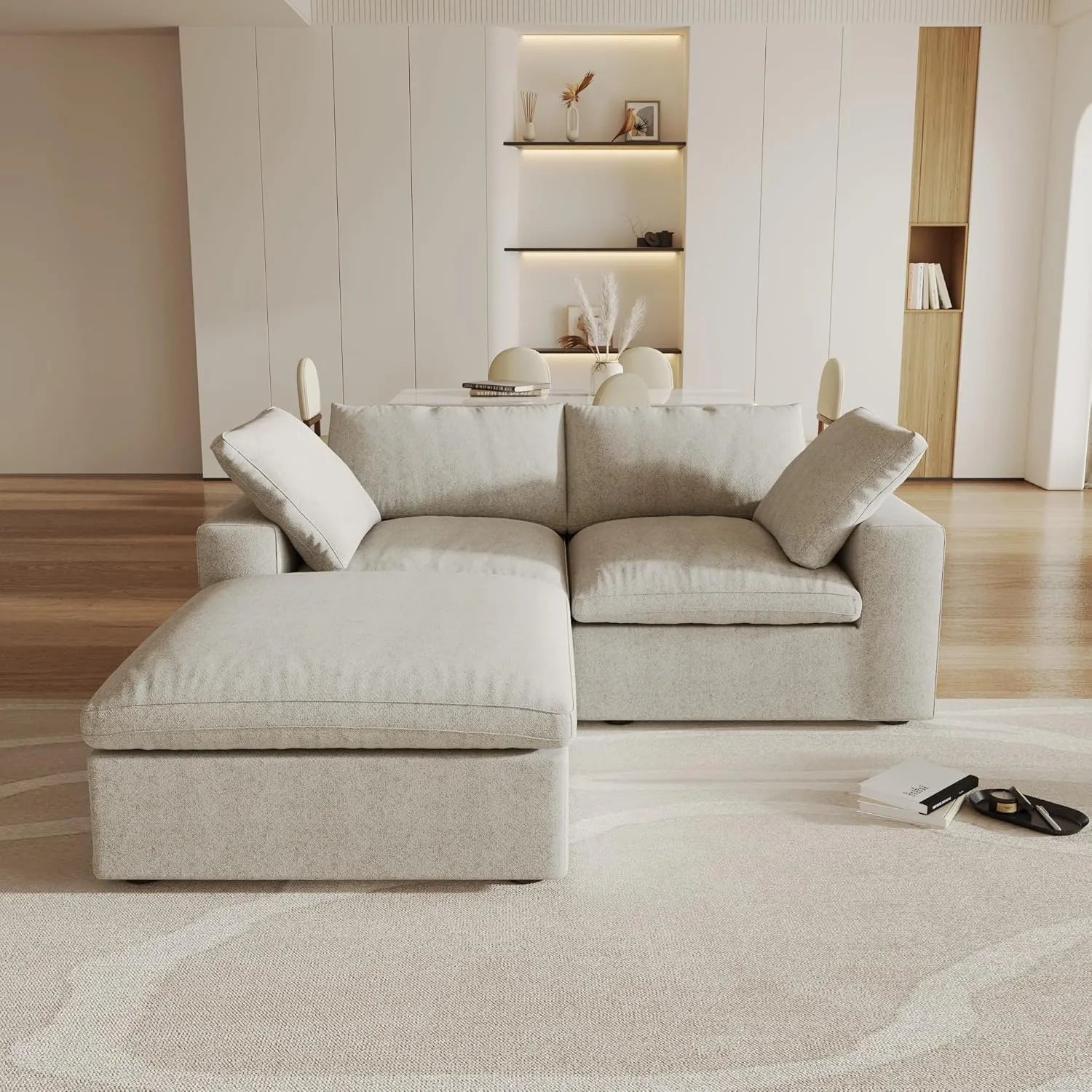 Khaki Linen Blend Modular L Shaped Three Piece Corner Sectional