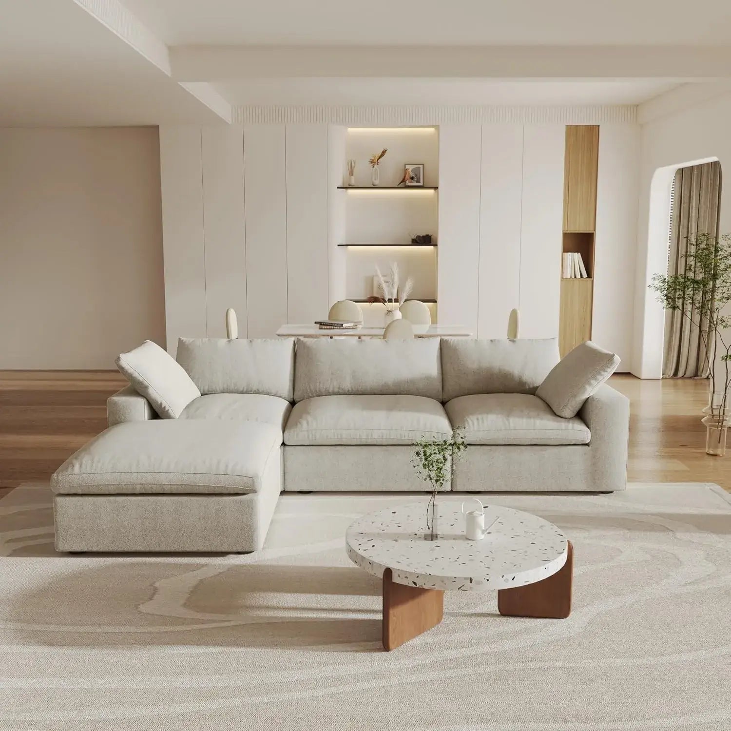 Khaki Linen Blend Modular L Shaped Four Piece Corner Sectional