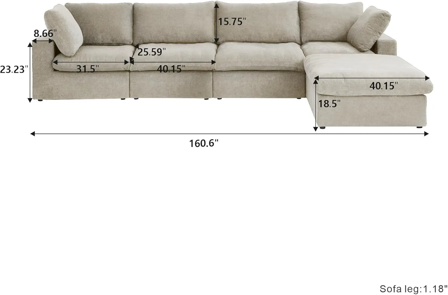 Khaki Linen Blend Modular L Shaped Five Piece Corner Sectional