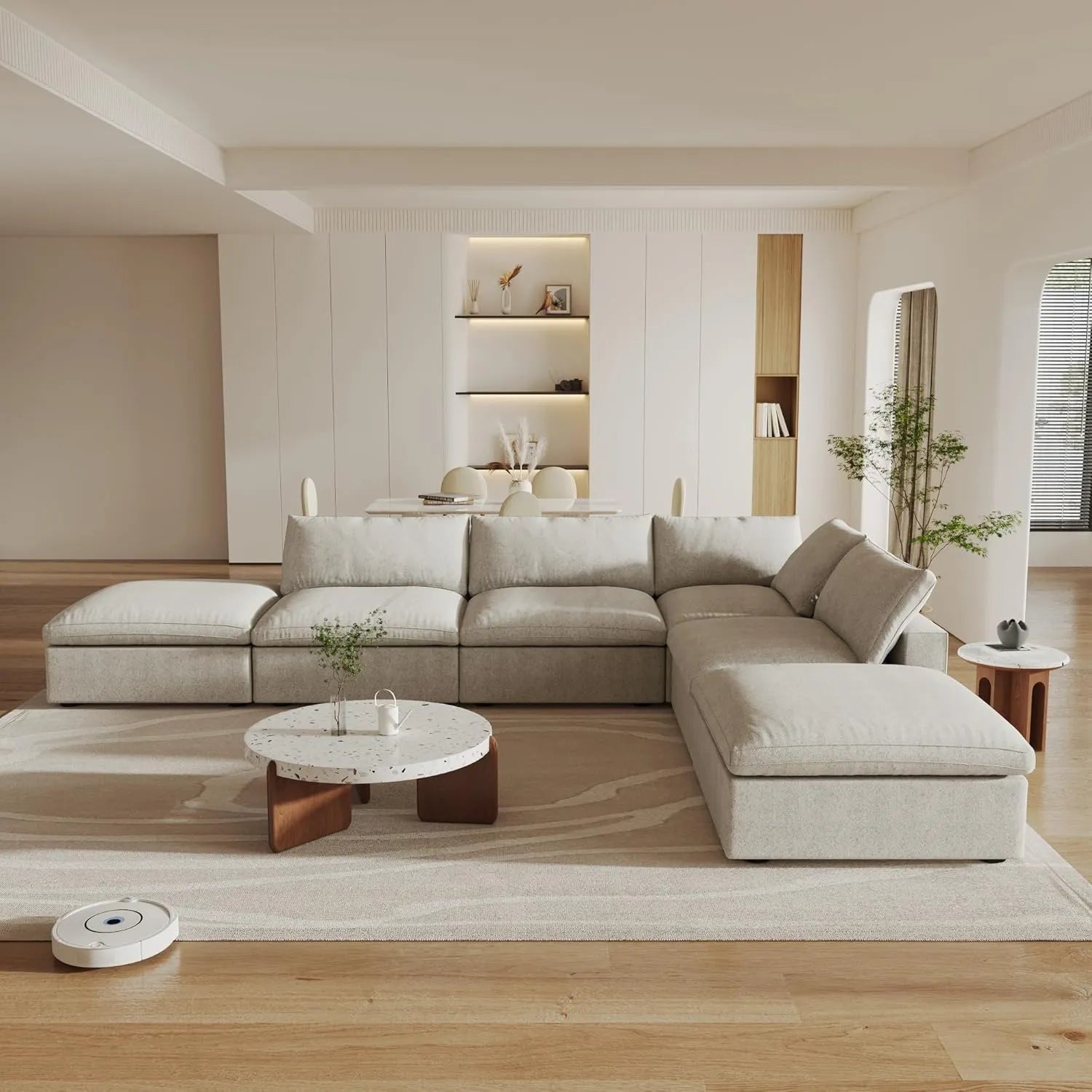 Khaki Linen Blend Modular L Shaped Six Piece Corner Sectional
