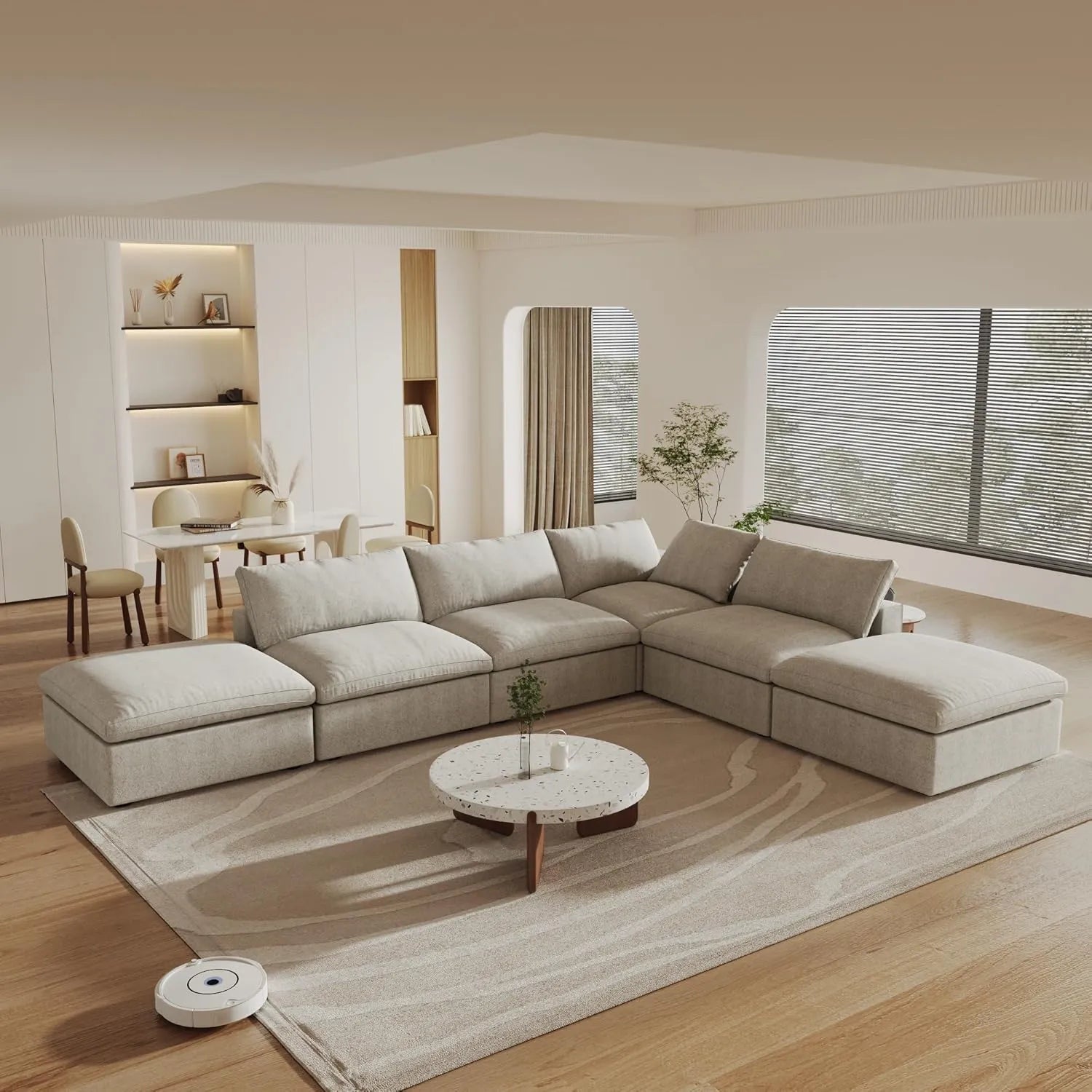 Khaki Linen Blend Modular L Shaped Six Piece Corner Sectional
