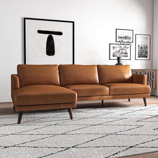 Lore  L-Shaped Genuine Leather Sectional In Tan