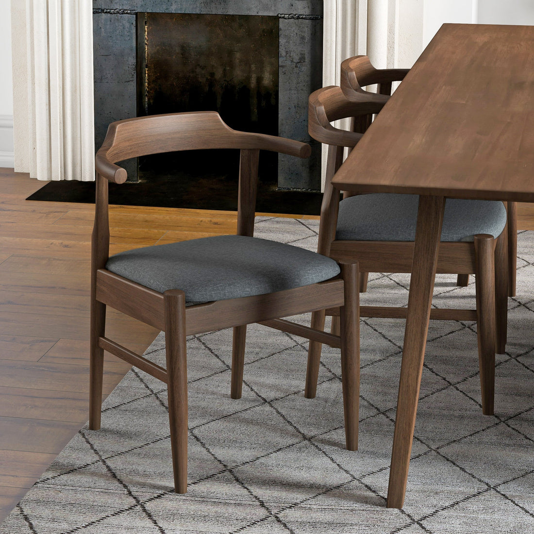 Leon Mid-Century Modern Grey Fabric Dining Chairs