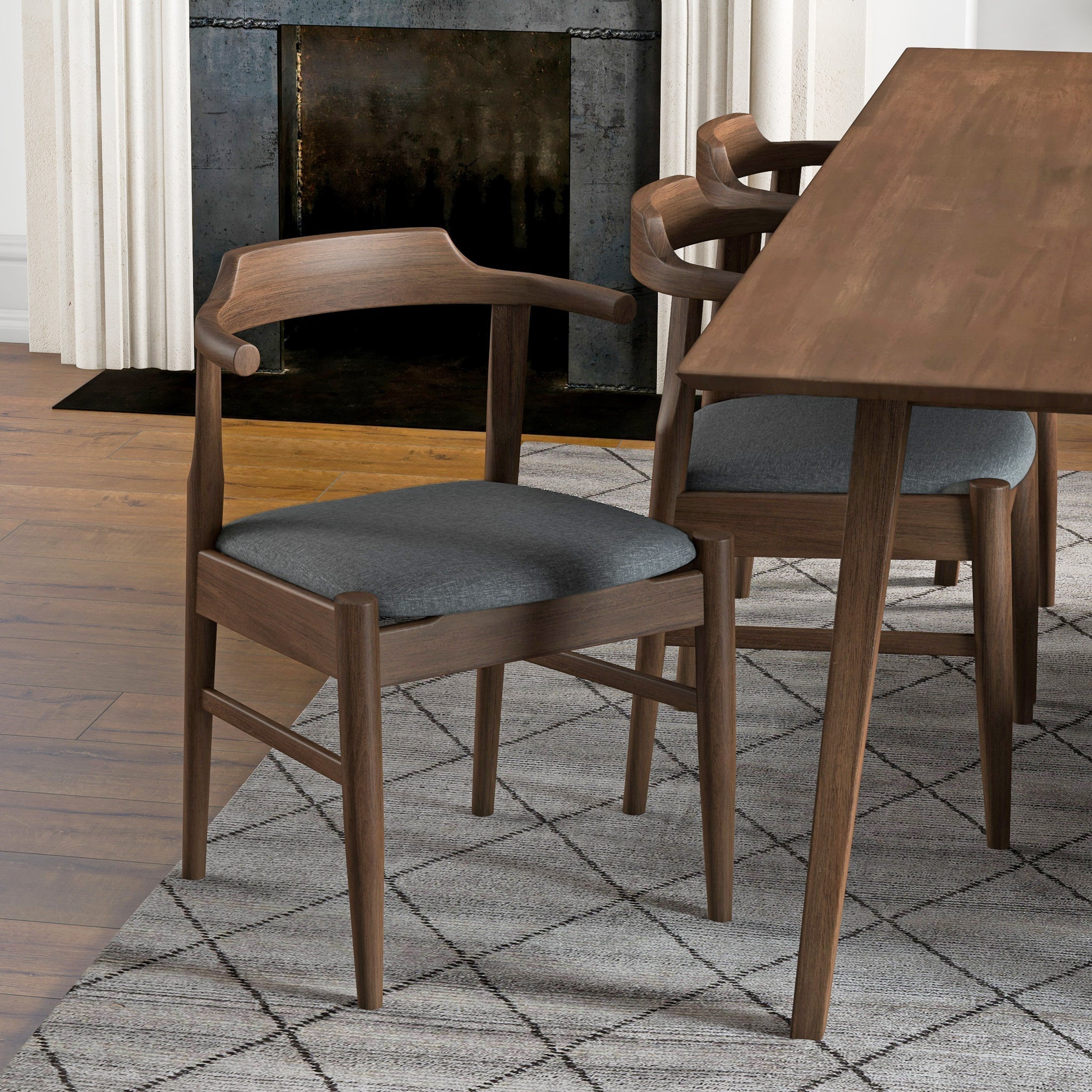 Leon Mid-Century Modern Grey Fabric Dining Chairs