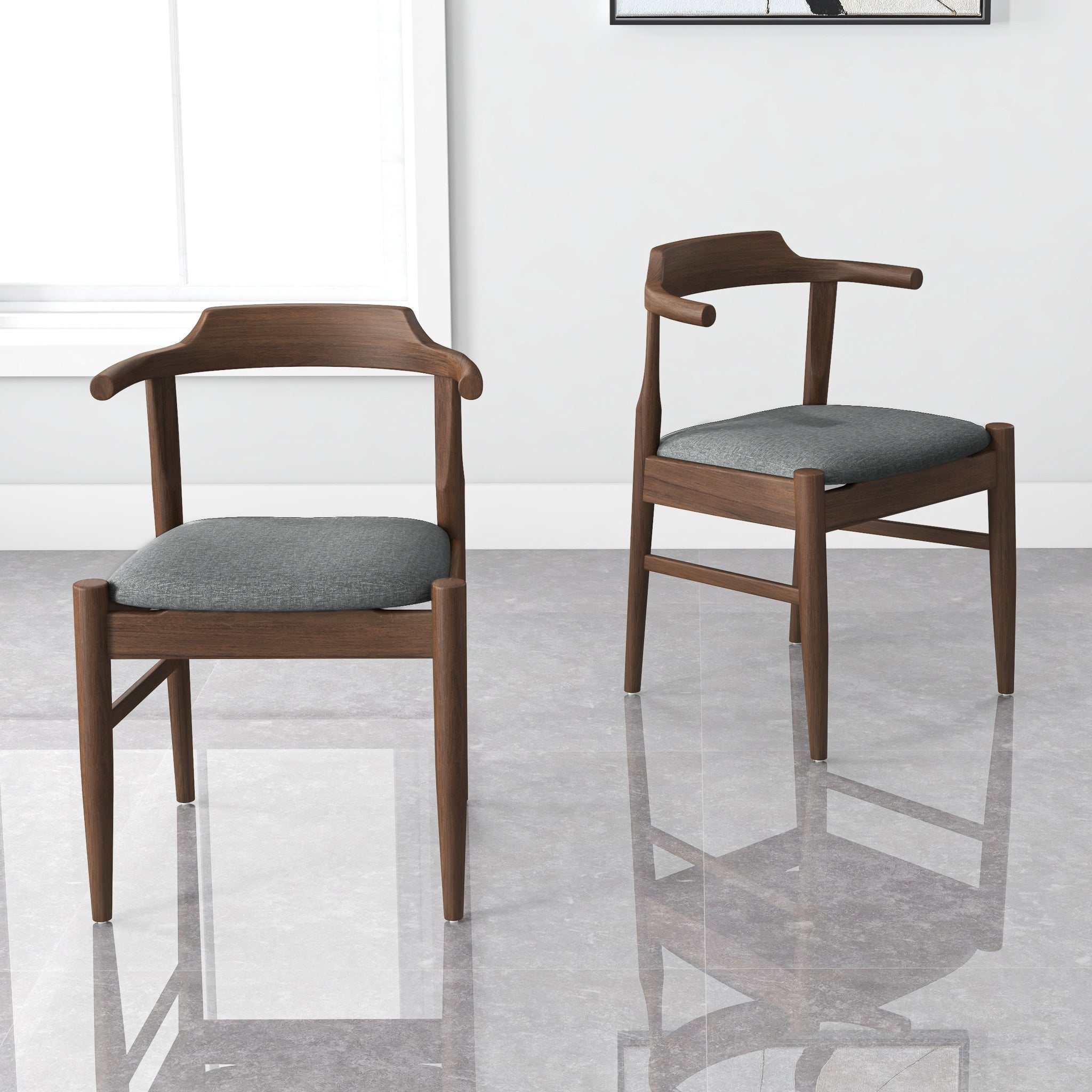 Leon Mid-Century Modern Grey Fabric Dining Chairs