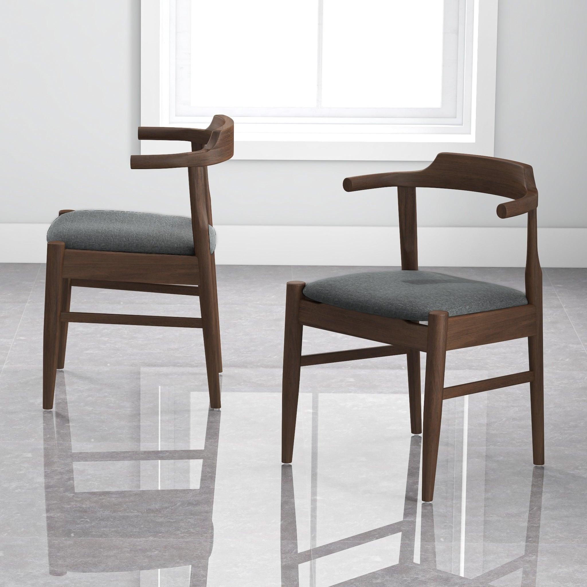 Leon Mid-Century Modern Grey Fabric Dining Chairs