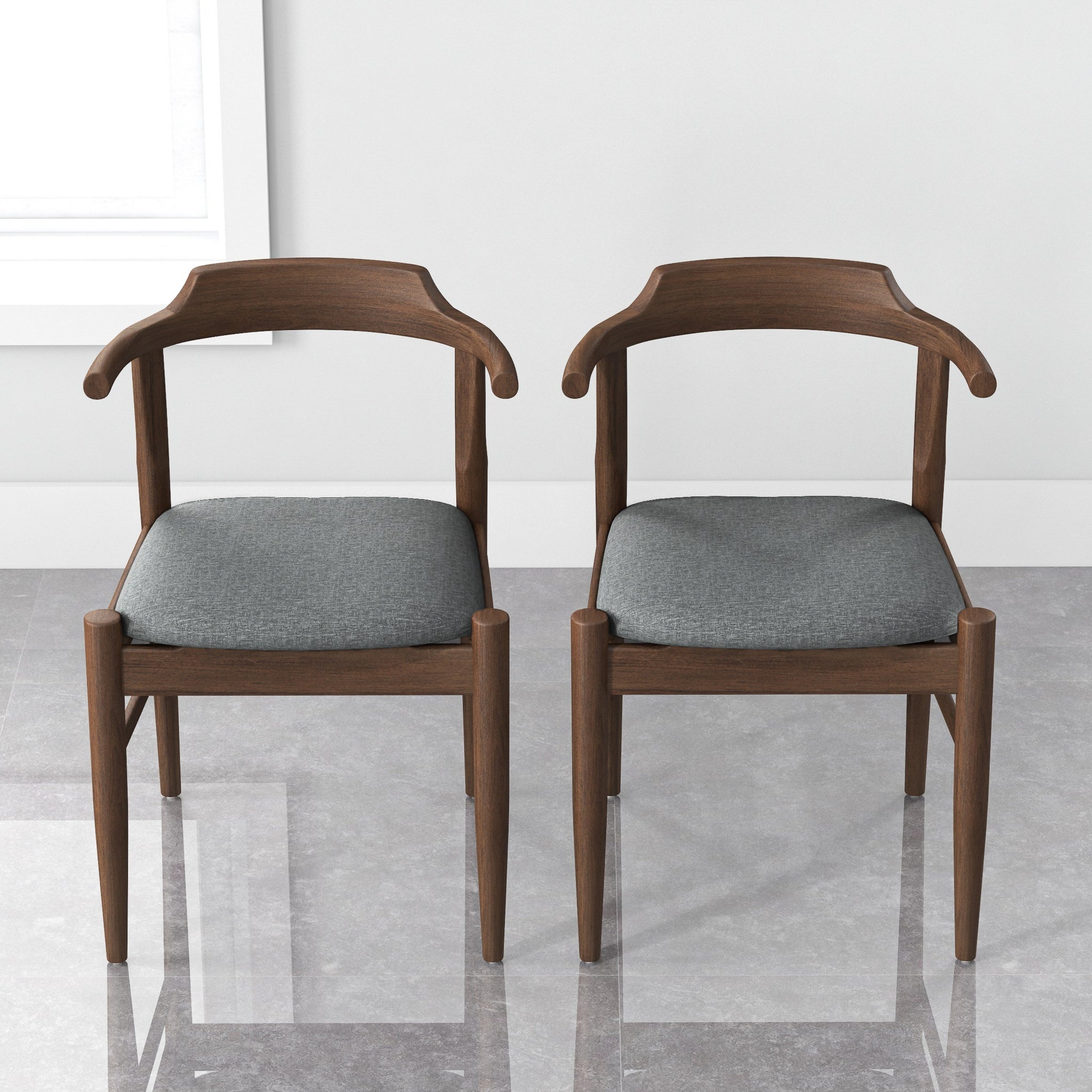 Leon Mid-Century Modern Grey Fabric Dining Chairs