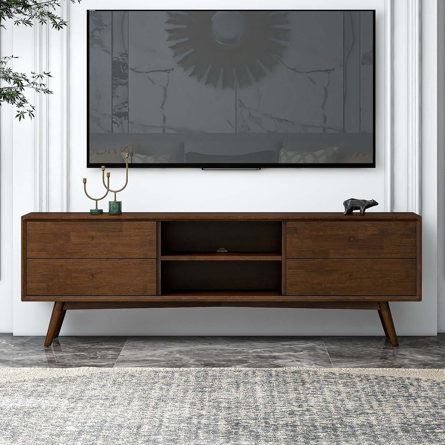 Caroline Mid Century Modern Style Walnut TV Stand
