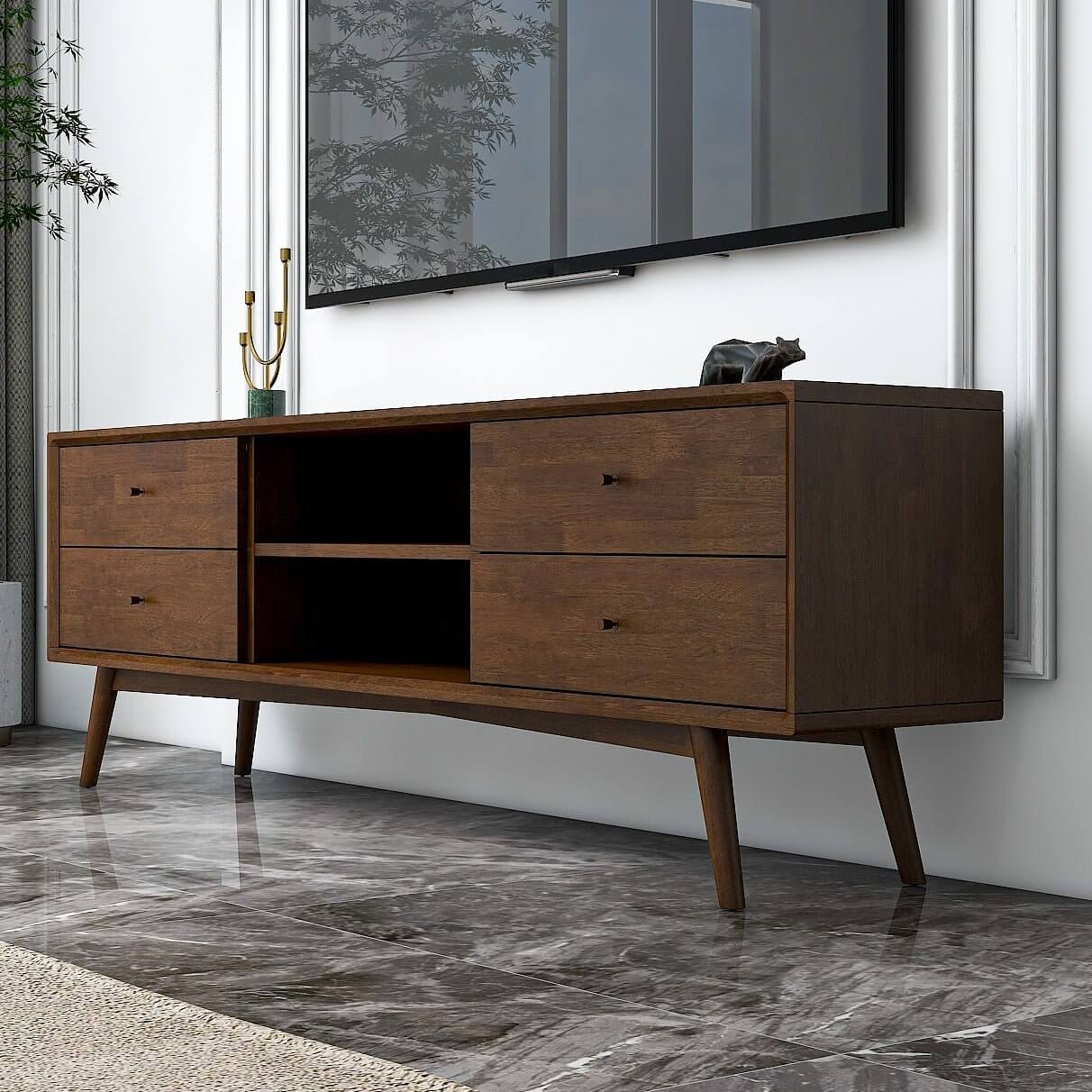Caroline Mid Century Modern Style Walnut TV Stand