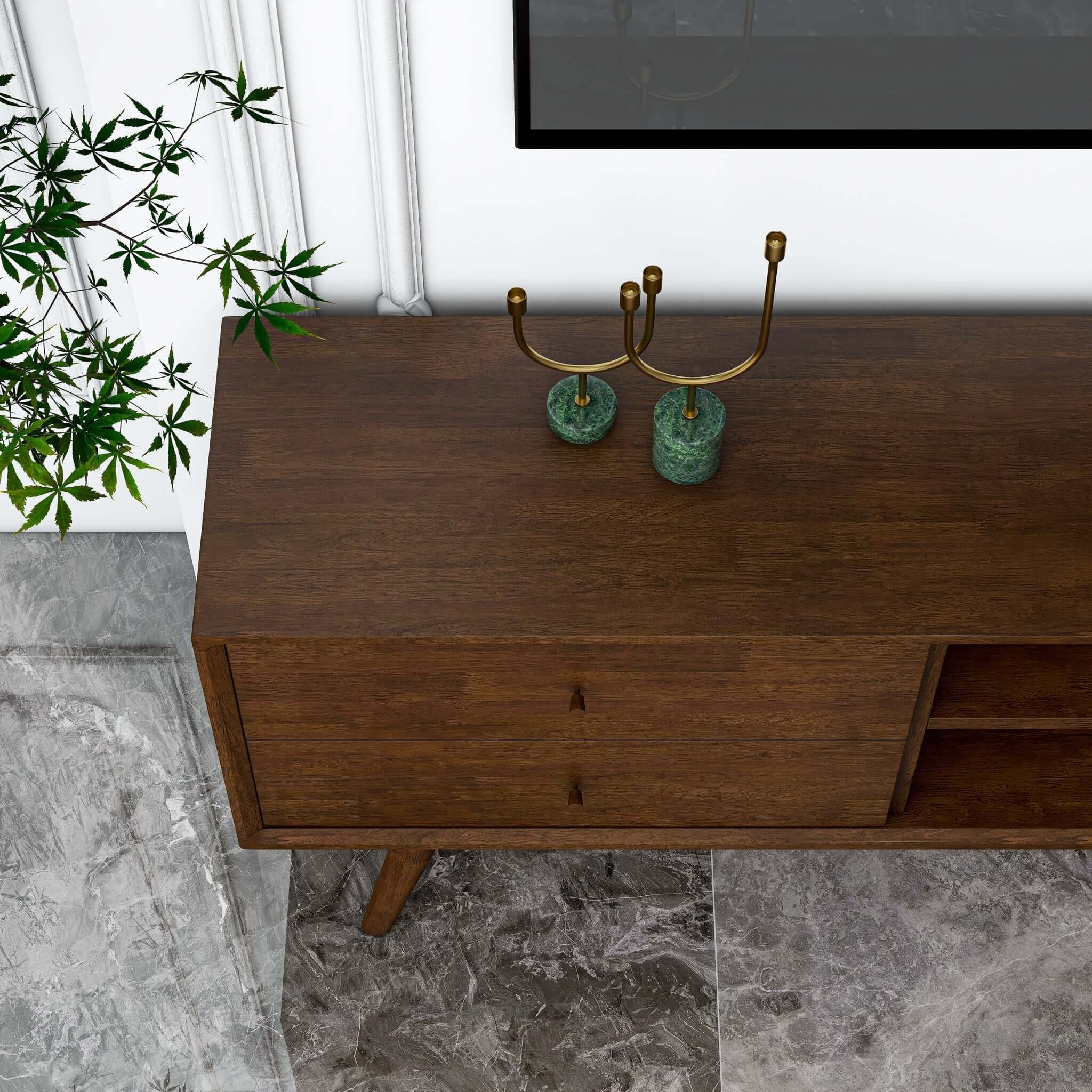 Caroline Mid Century Modern Style Walnut TV Stand