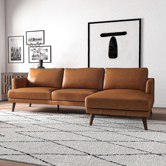 Lore  L-Shaped Genuine Leather Sectional In Tan