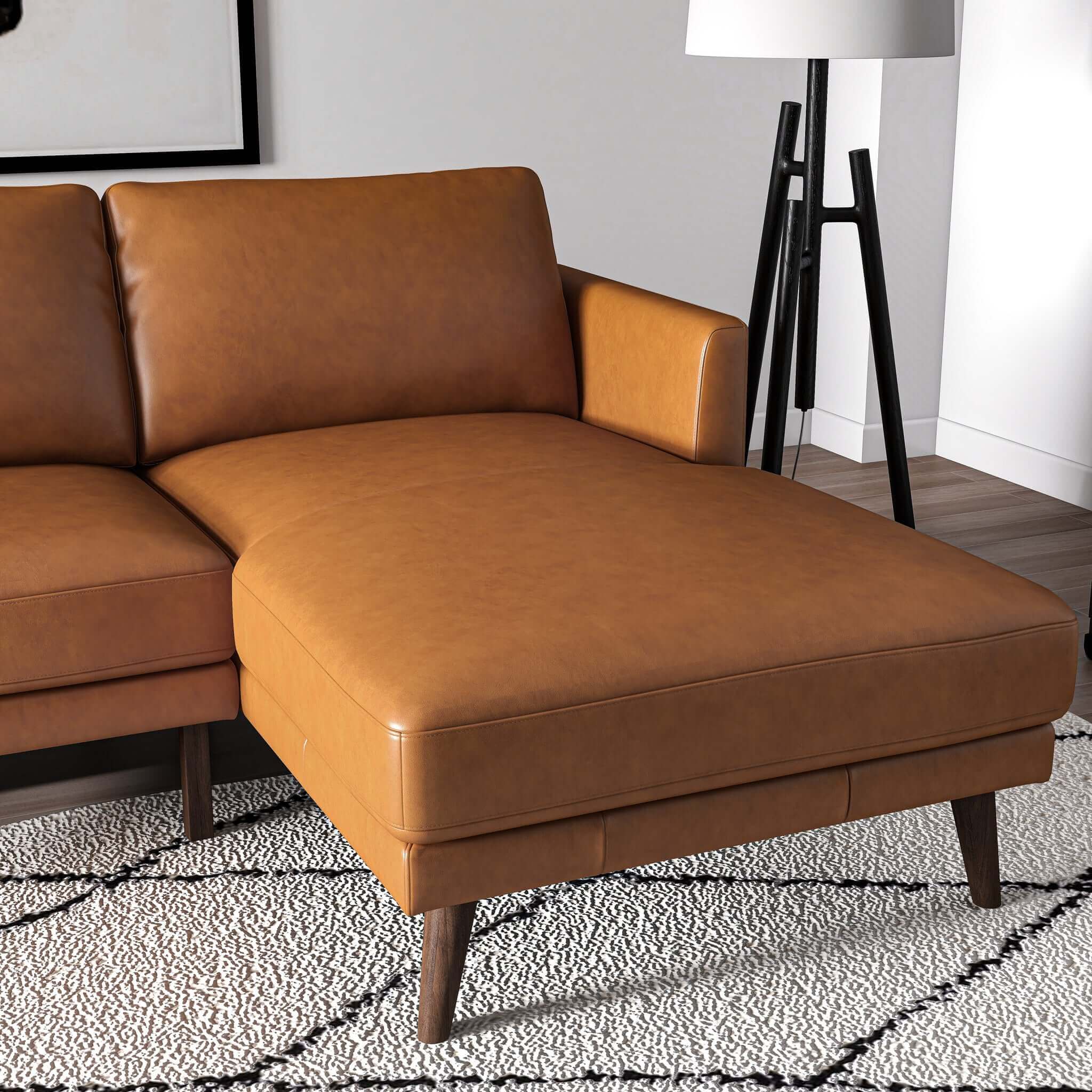 Lore  L-Shaped Genuine Leather Sectional In Tan