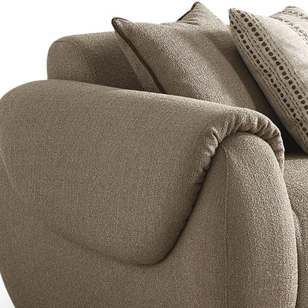 Taupe Boucle L Shaped Two Piece Sofa and Chaise Sectional With Toss Pillows