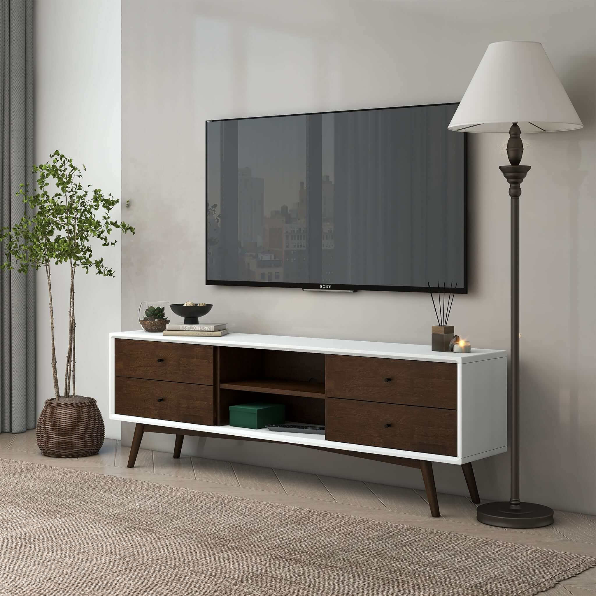 Caroline Walnut White TV Stand