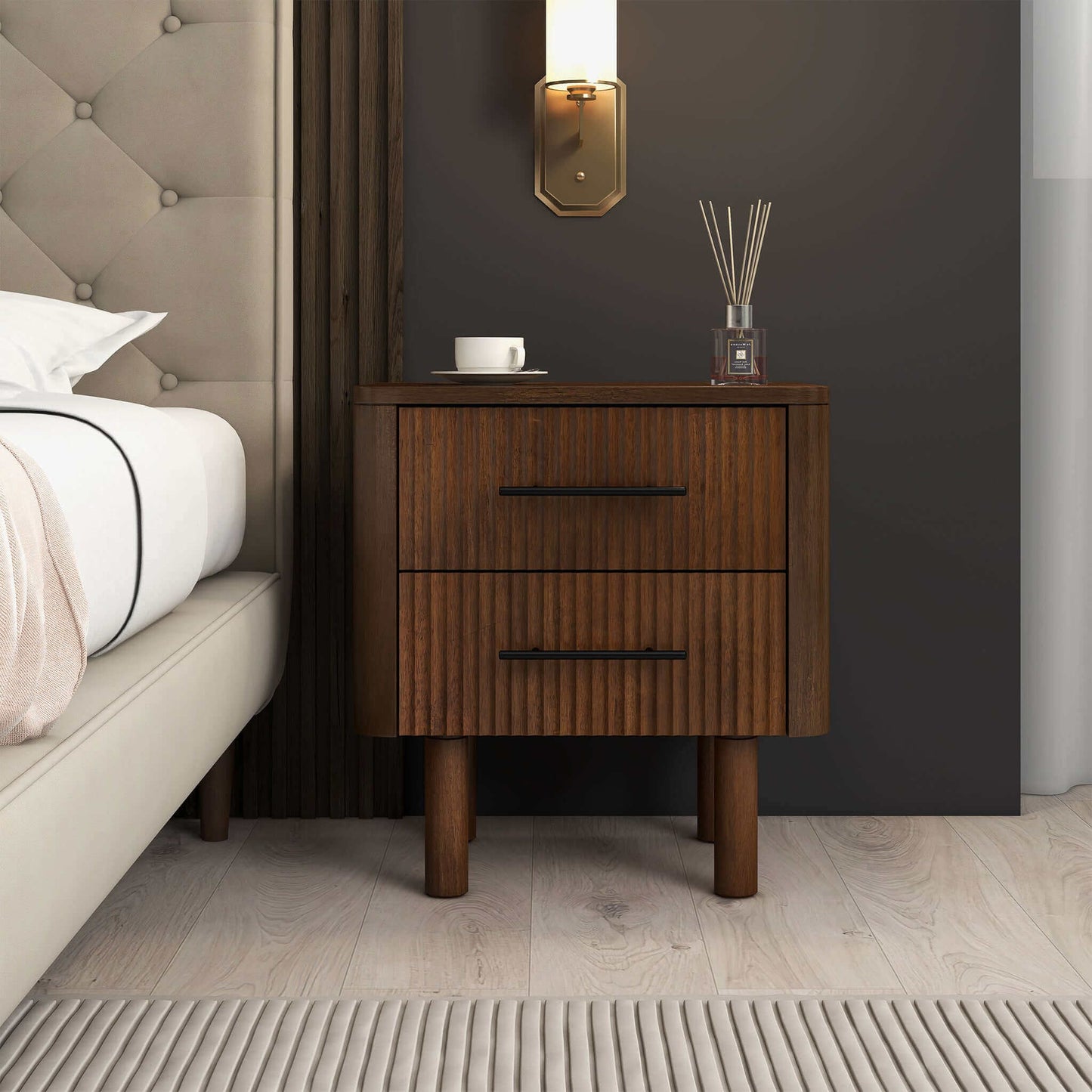 Logan Mid Century Modern Walnut Nightstand