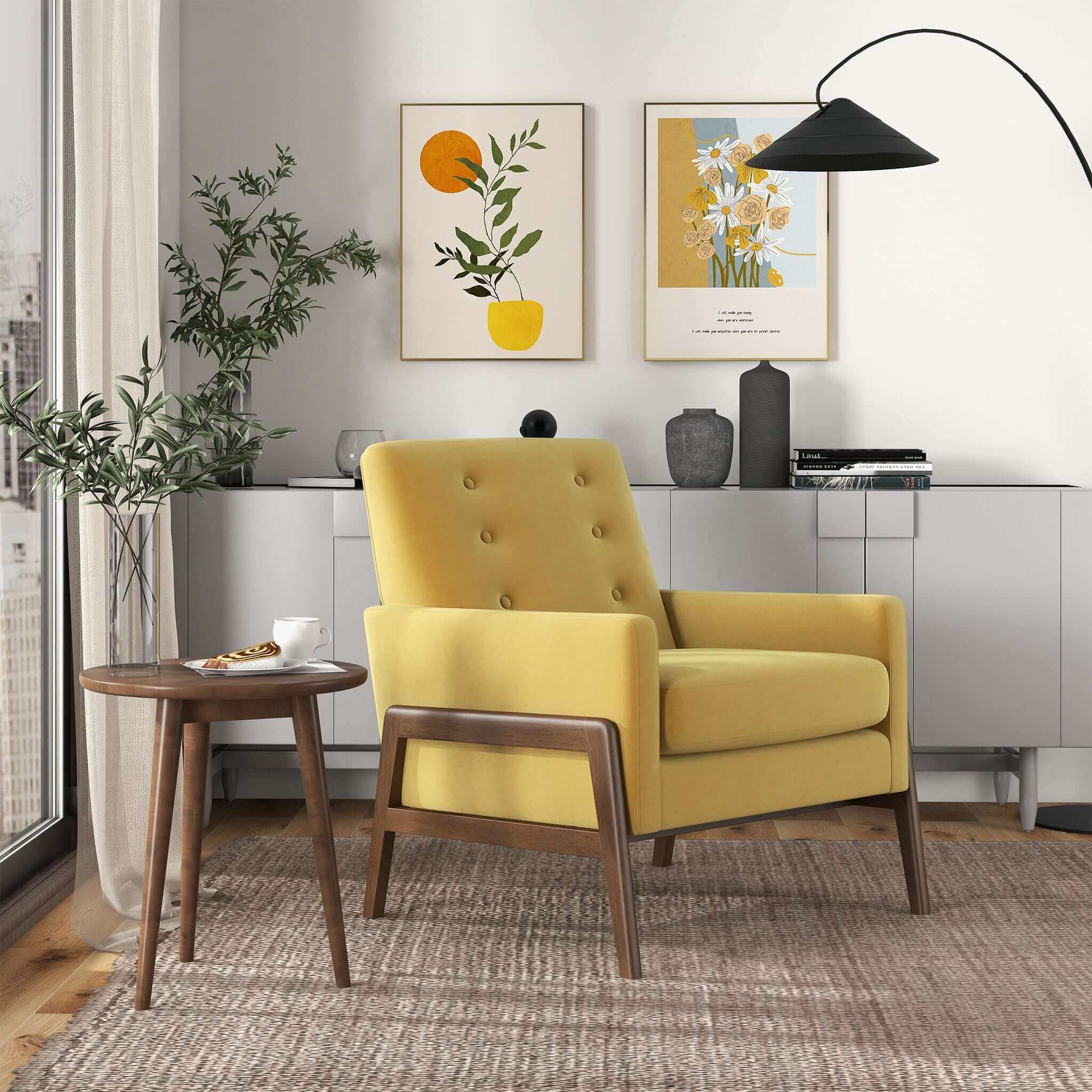 Cole Dark Yellow Velvet Lounge Chair