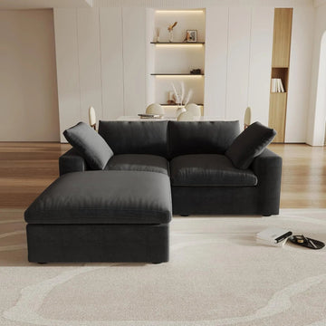 Black Linen Blend Modular L Shaped Three Piece Corner Sectional