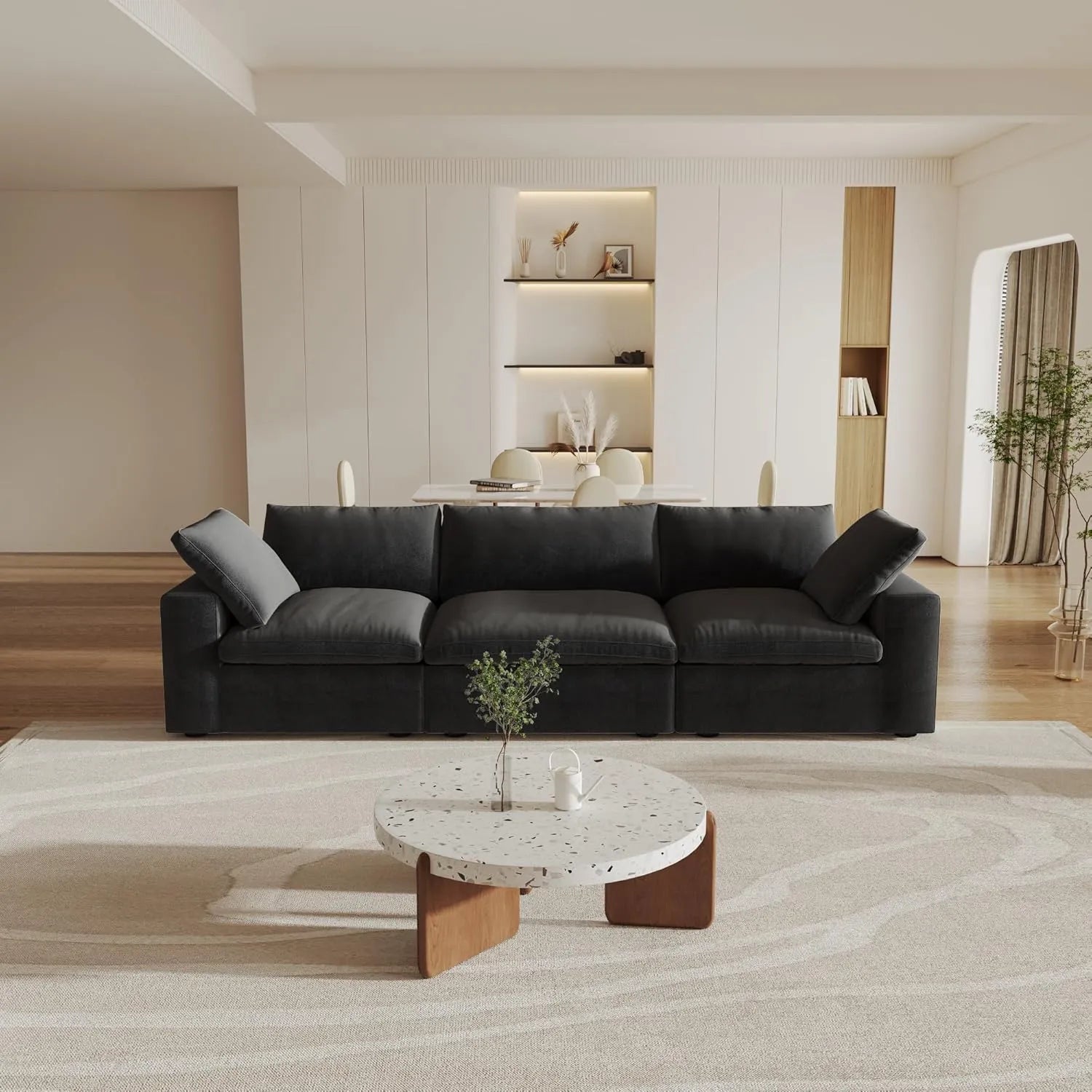 Black Linen Blend Modular Rectangular Three Piece Corner Sectional