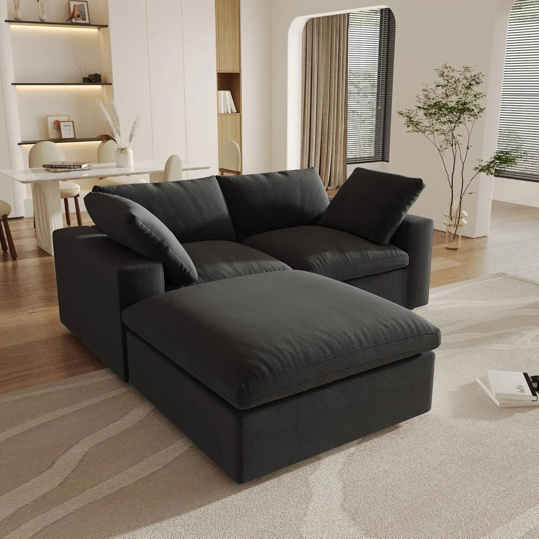 Black Linen Blend Modular L Shaped Three Piece Corner Sectional
