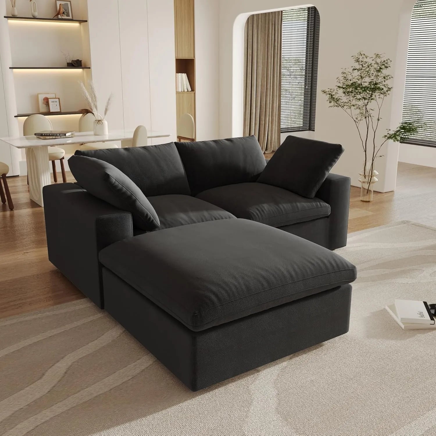 Black Linen Blend Modular L Shaped Three Piece Corner Sectional