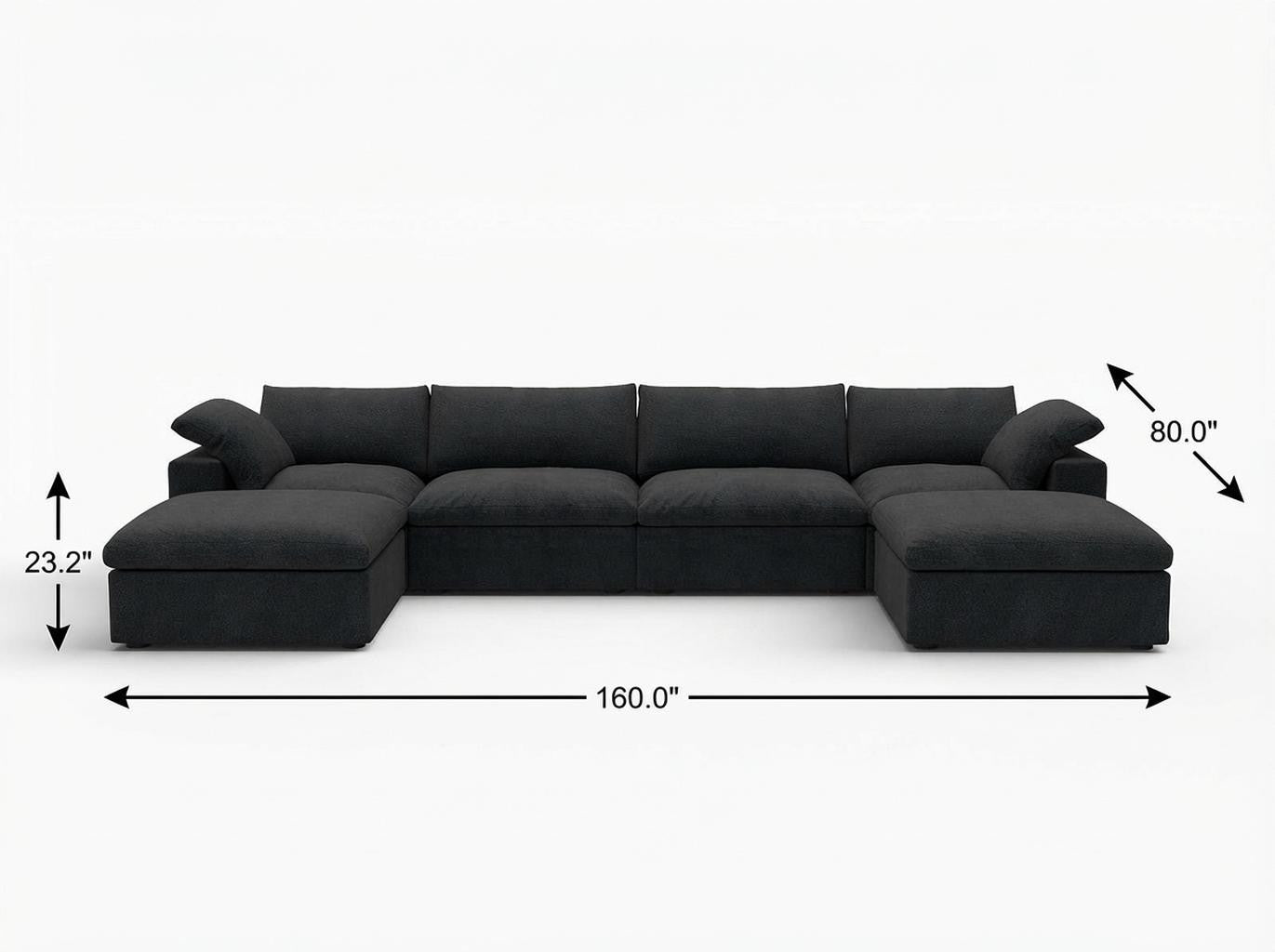 Black Linen Blend Modular U Shaped Six Piece Corner Sectional