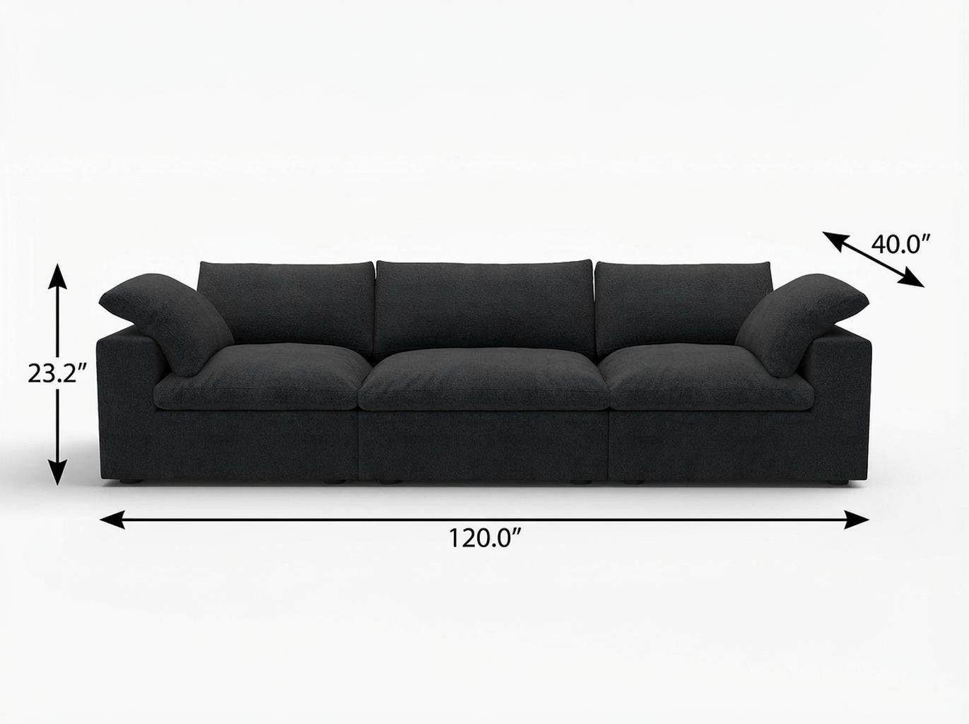 Black Linen Blend Modular Rectangular Three Piece Corner Sectional