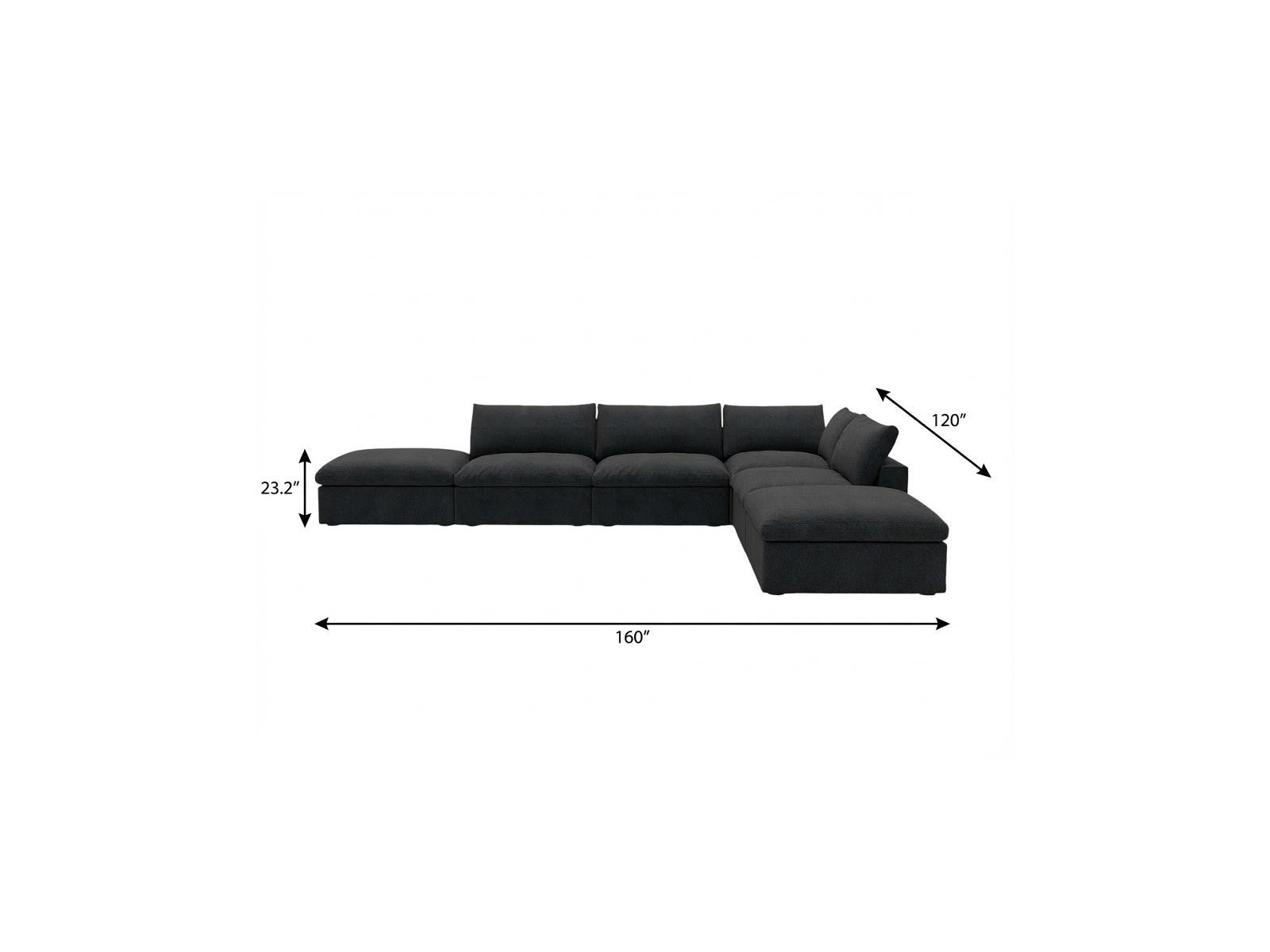 Black Linen Blend Modular L Shaped Six Piece Corner Sectional