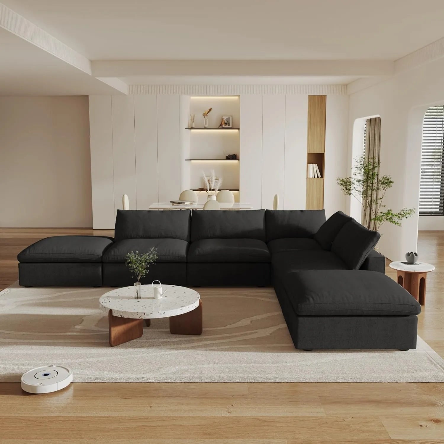 Black Linen Blend Modular L Shaped Six Piece Corner Sectional