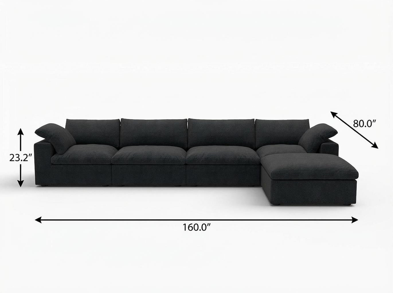Black Linen Blend Modular L Shaped Five Piece Corner Sectional